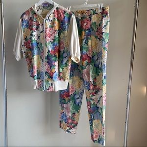 VINTAGE “Southern Stitches” Floral Bomber Jacket & Pleated Pants Co-Ord Set